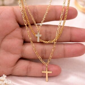 Gold Layered Cross Necklace Set for Women